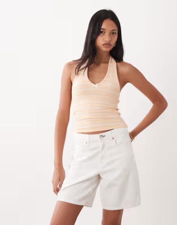 ミスセルフフリッジ レディース トップス シャツ ホルター Misselfridge stripe halterneck top with picotrim detail STRIPE ストライプ