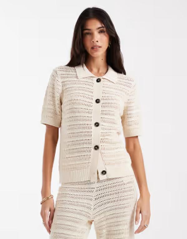 ヴェロモーダ レディース アウター ニット・セーター ポロシャツ Vero Moda half sleeve knit polo top in birch - part of a set Birch