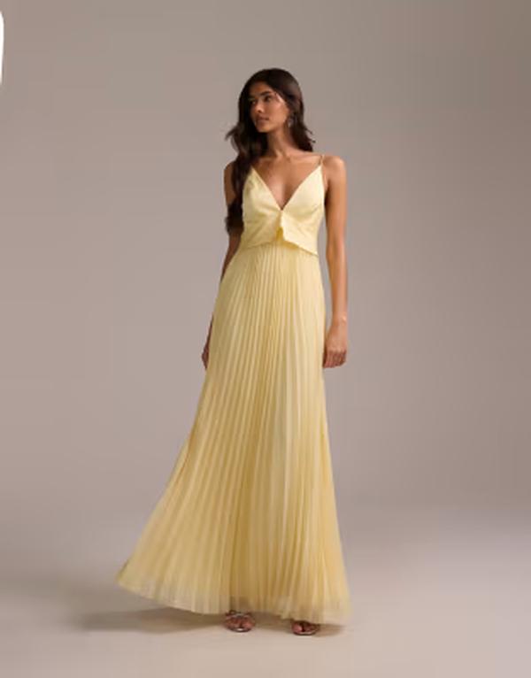 エイソス レディース トップス ワンピースカート マキシ ASOS DESIGN bridesmaids hybrid cami maxi dress with pleat skirt in lemon