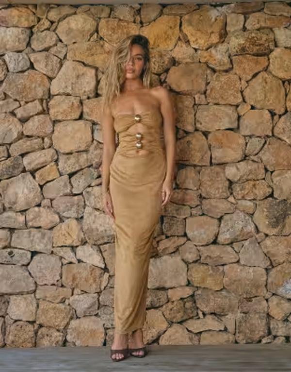 サウス砂浜 レディース トップス 衣装 カットアウト スエードクロス マキシ South Beach X Liv Silverman suedette maxi dress with cutout detailing インチ tan タン