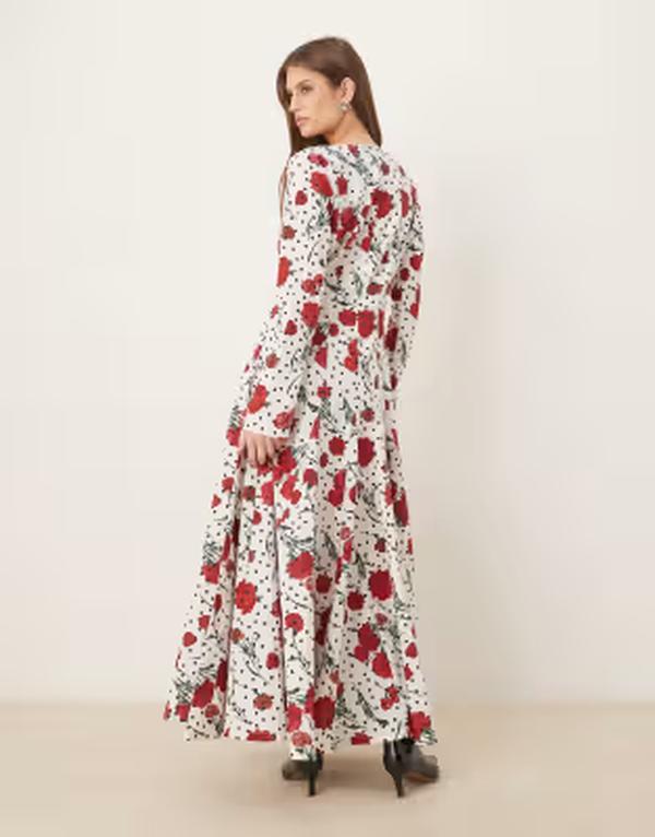 エイソス レディース トップス 衣装 点点柄 御花柄 点点 スコート マキシ 御花 ASOS DESIGN slash neck maxi dress with full skirt インチ floral polkadot Floral polka dot 点点