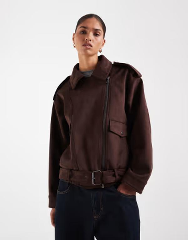 エイソス レディース アウター 上衣・上衣 スエードクロス ASOS DESIGN faux suedette moto jacket インチ chocolate 黒茶