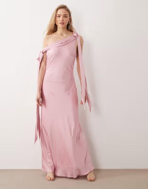 ティエフエヌシー レディース トップス ワンピース サテン マキシ TFNC Bridesmaids fallen shoulder satin maxi dress PINK ピンク