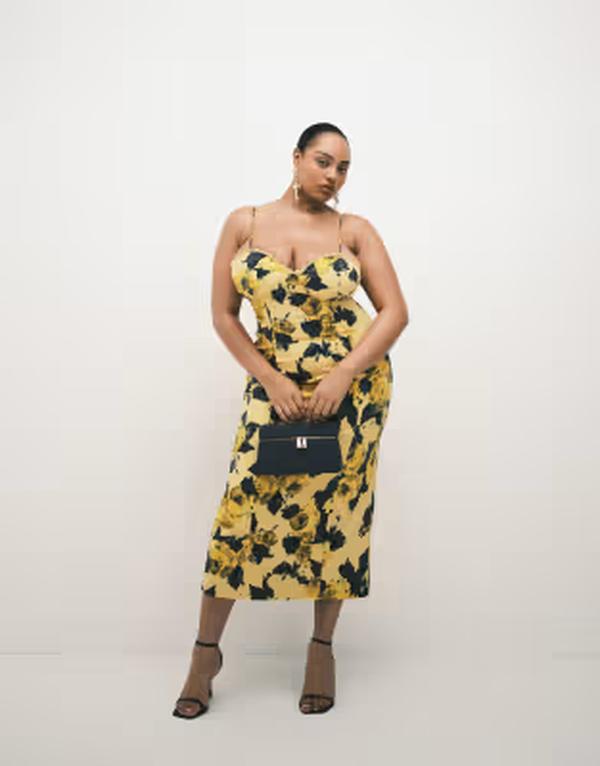エイソス レディース トップス ワンピース プリント Tシャツ コットン マキシ ASOS Curve ASOS DESIGN Curve cotton sateen cami maxi sundress with bust detailing in yellow print Yellow print イエロー