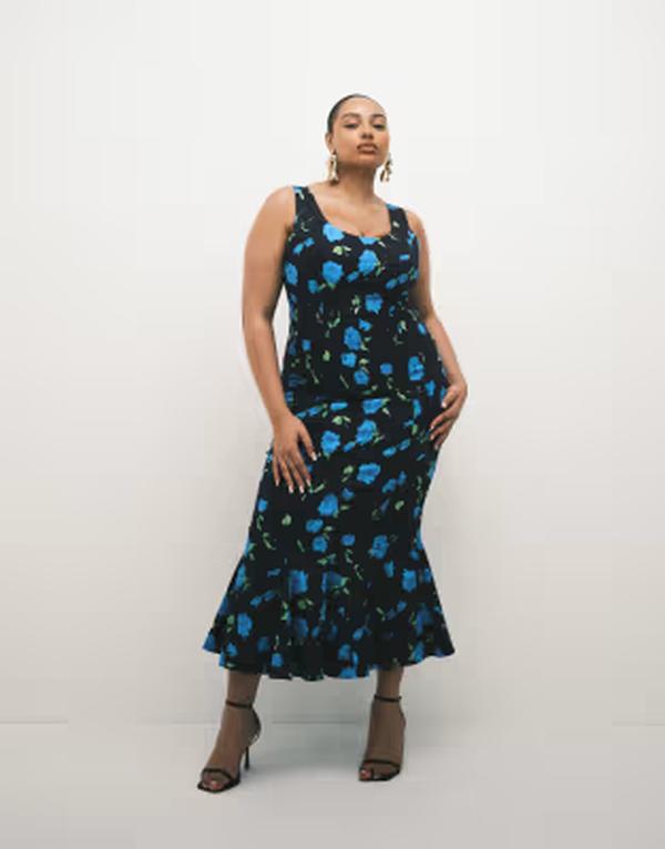 エイソス レディース トップス ワンピース フラワー柄 プリント ミディ フラワー ASOS Curve ASOS DESIGN Curve scoop neck fishtail godet midi sundress floral print Black Floral ブラック