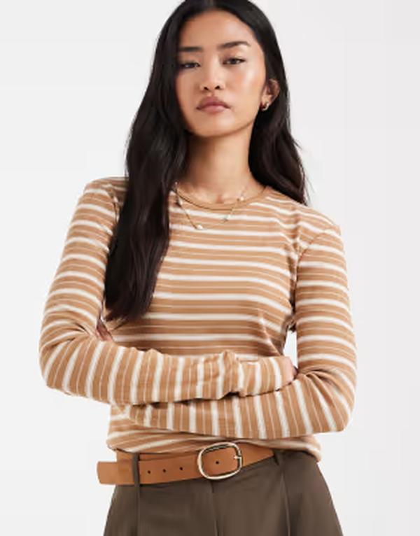 アンドアザーストーリーズ レディース トップス Tシャツ リブ & Other Storiesuper soft ribbed long sleeved slim top stripe Beige Stripe ベージュ|ReVida 店