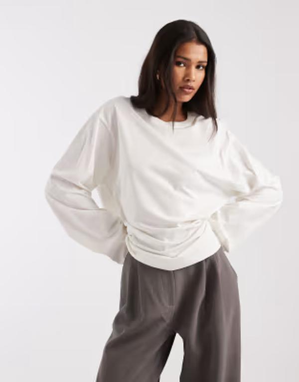アンドアザーストーリーズ レディース トップス Tシャツ \u0026 Other Stories heavyweight oversized wide long sleeve t-shirt WHITE ホワイト