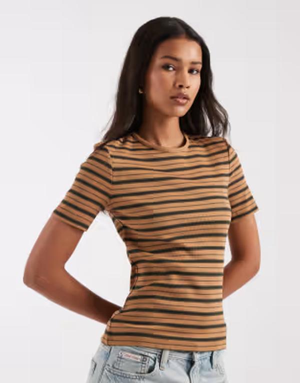 アンドアザーストーリーズ レディース トップス Tシャツ リブ & Other Storiesuper soft ribbed slim T-shirt stripe Beige Stripe ベージュ