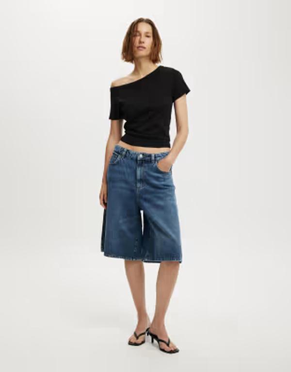 コットンオン レディース トップス Tシャツ アシンメトリー Cotton asymmetric short sleeve tee Black ブラック