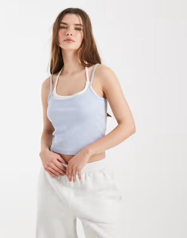 コットンオン レディース トップス シャツ Cotton double layer cami top in steely blue wash STEELY BLUE WASH ブルー|ReVida 店