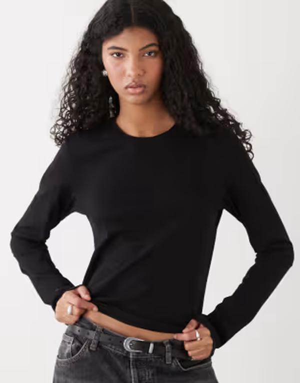 ウィークデイ レディース トップス Tシャツ Weekday fitted long sleeve t-shirt Black ブラック