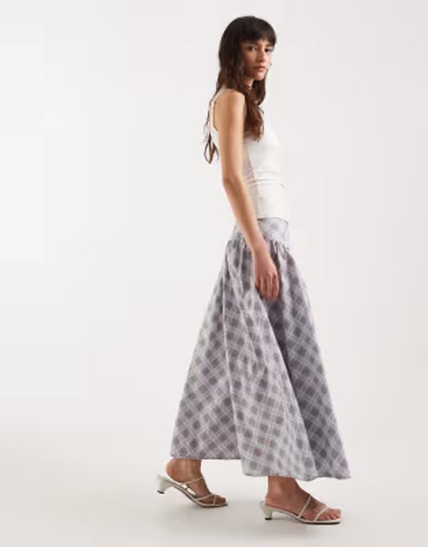 モーテル レディース ボトムスカート Motel Sanadi poplin midaxi plaid skirt Gray グレー 18,801円