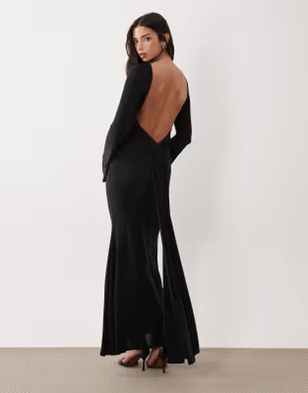 エイソス レディース トップス ワンピース レーストリム シアー レース マキシ ASOS DESIGN long sleeve maxi dress with sheer panels and lace trim Black ブラック