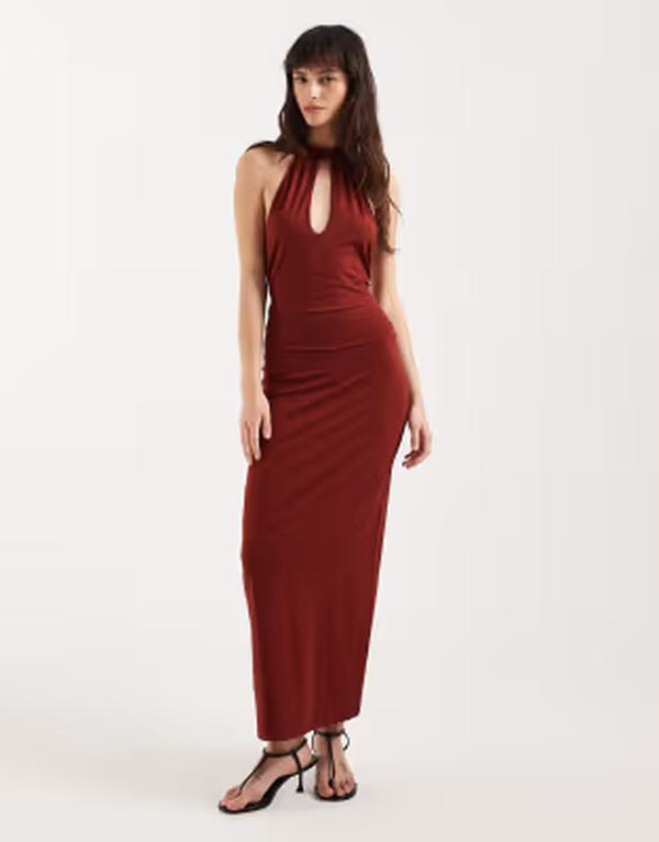 ジーメンス電話を掛ける レディース トップス 衣装 プルオーバー ホルター Motel Viorela keyhole halter neck tie waist midaxi jersey dress インチ fired brick RED 赤いこと