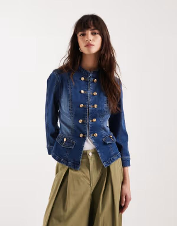 エイソス レディース アウター ジャケット・ブルゾン ASOS DESIGN shrunken drummer style jacket in mid BLUE ブルー