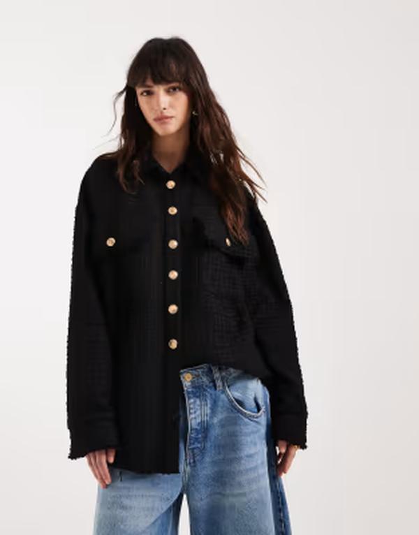 エイソス レディース アウター ジャケット・ブルゾン ASOS DESIGN boucl oversized shacket Black ブラック