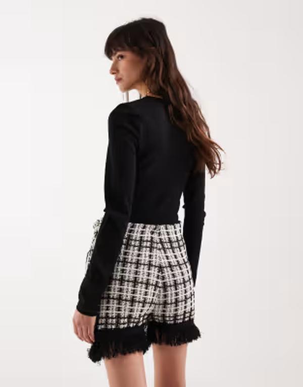 エイソス レディース 下つ方スコート ツィード 編み物 ASOS DESIGN knitweed skort インチ mono - part of a set Black/Ecru エクリュ レディースファッション-スカート