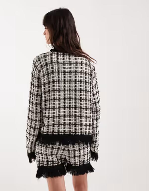 エイソス レディース アウター カーディガン ツイード ニット ASOS DESIGN knitweed cardigand ecru - part of a set Black/Ecru エクリュ