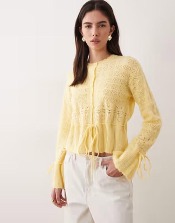 ミスセルフフリッジ レディース アウター カーディガン Misselfridge open stitch peplum hem cardigan in buttermilk