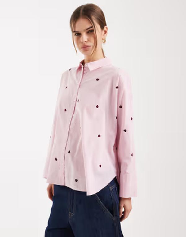 オンリー レディース トップス シャツ ONLY boxy shirt witheart embroidery PINK ピンク 14,541円
