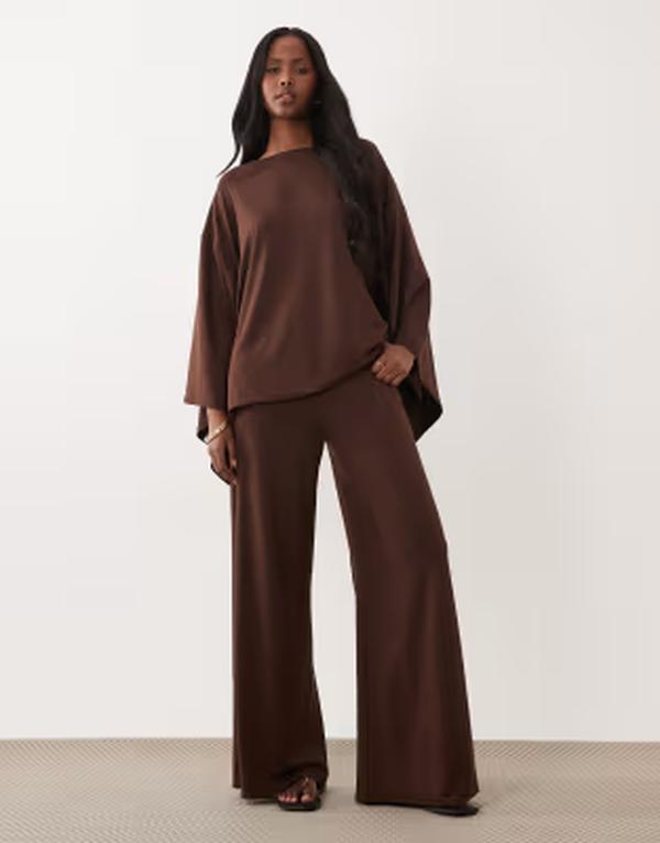 エイソス レディース ボトムス カジュアルパンツ ワイドレッグ ASOS DESIGN wide leg pantset BROWN ブラウン