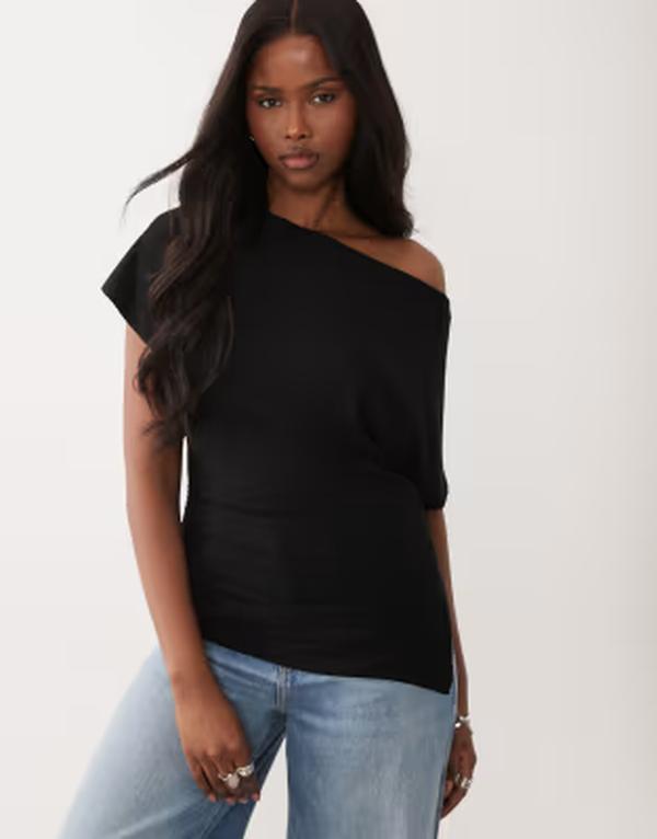 エイソス レディース トップス Tシャツ ASOS DESIGN fallen shoulder top - part of a set Black ブラック