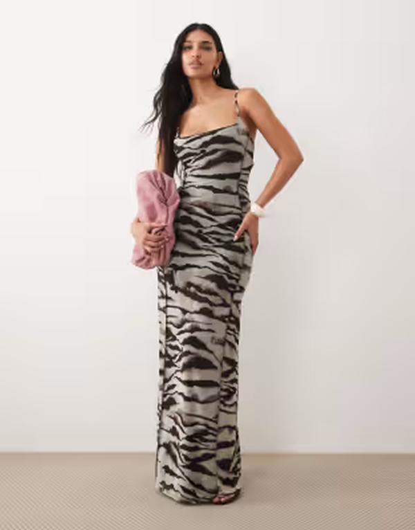 エイソス レディース トップス ワンピース プリント レース マキシ ASOS DESIGN printed square neck strappy maxi dress with lace-up back detail Ivory アイボリー