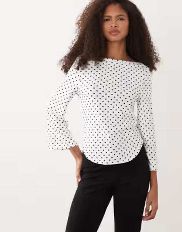 エイソス レディース トップス プルオーバー 点点柄 点点 ASOS DESIGN long sleeve with boat neck top インチ mono polka dot Mono spot 点点