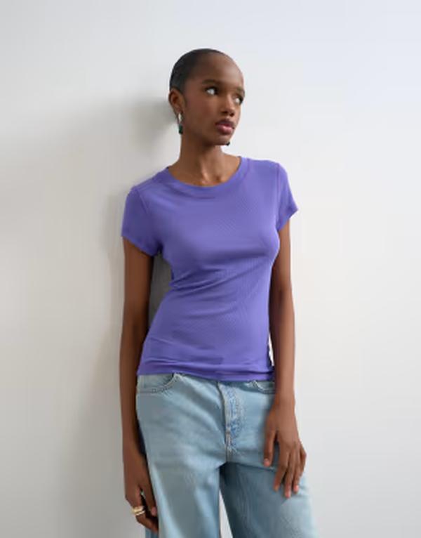 トップショップ レディース トップス Tシャツ リブニット シアー ニット Topshopremium sheerib knit long sleeve topURPLE パープル