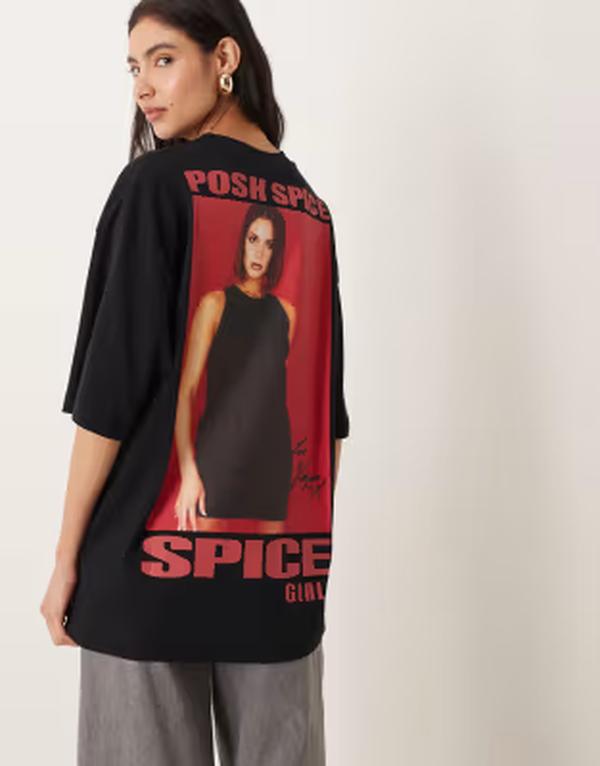 エイソス レディース トップス Tシャツ プリント ASOS DESIGN oversized t-shirt with Spice Girls Posh print Black ブラック