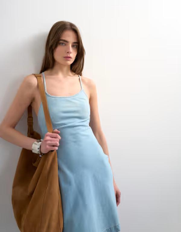 トップショップ レディース トップス ワンピース ミニ デニム Topshop denim cami swing mini dress in bleach デニム