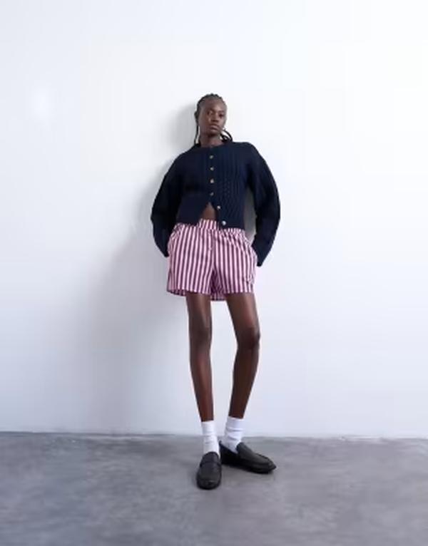とっ始め販売店 レディース ボトムス 二分の一ズボン下・さる股引き 遊撃手ズボン下 Topshop boxer shorts and purple stripes PINK サクラ色