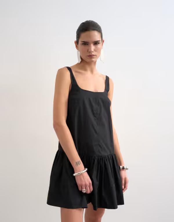 トップショップ レディース トップス ワンピース ミニ Topshopoplin dropped waist square neck mini dress Black ブラック|ReVida 店