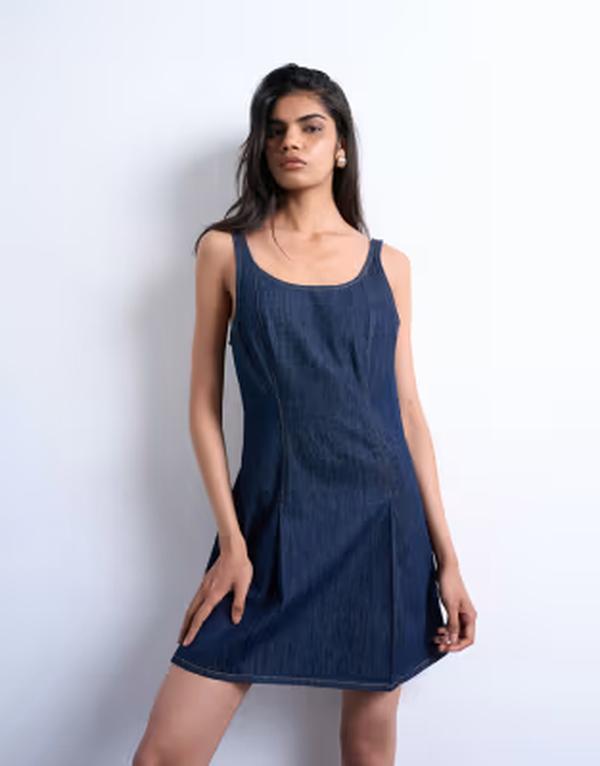 トップショップ レディース トップス ワンピース プリーツ ミニ デニム Topshop denim pleatedetailing mini dress indigo rinse INDIGO インディゴ