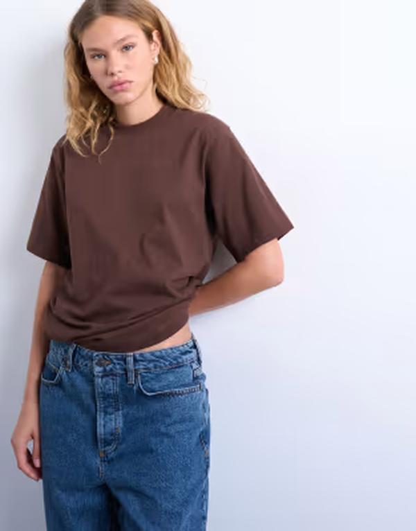 トップショップ レディース トップス Tシャツ Topshopremium basic short sleeve tee in chocolate BROWN ブラウン｜ReVida 店