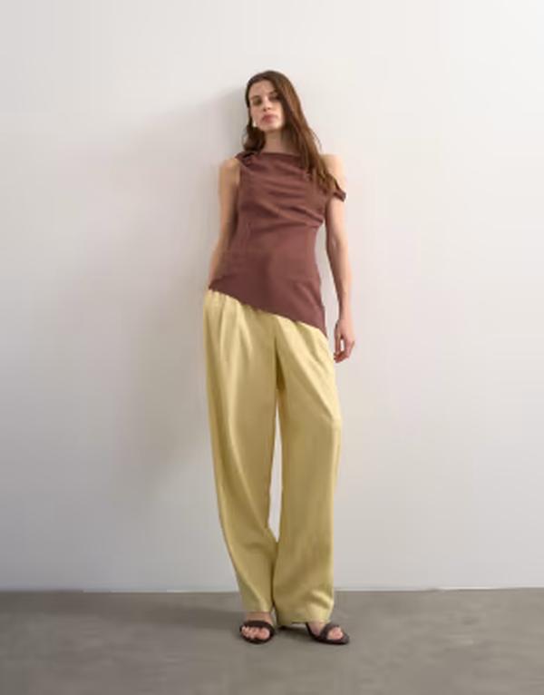 トップショップ レディース ボトムス カジュアルパンツ リネン Topshop linen blend barreleg pants in buttermilk