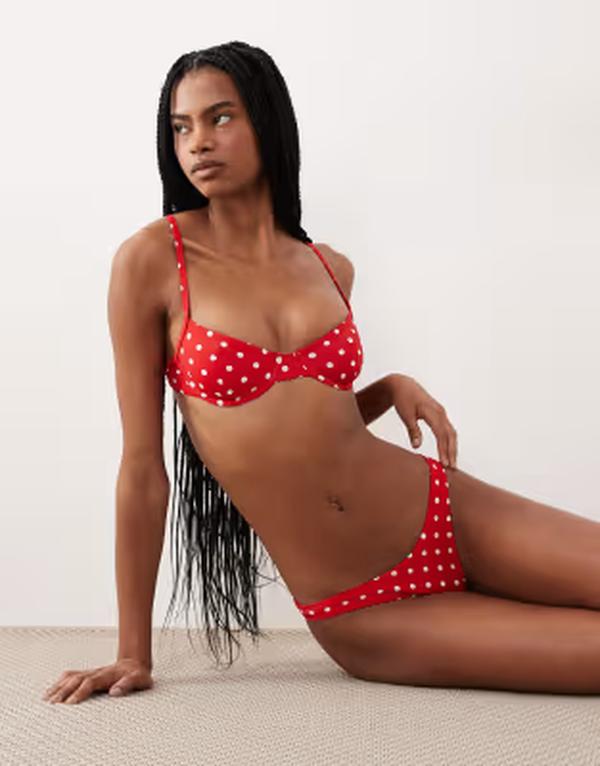 フリーソサエティ レディース 海水着 ボトムスのみ 点点柄 点点 Free Society polka dot high rise bikini bottom RED 赤いこと