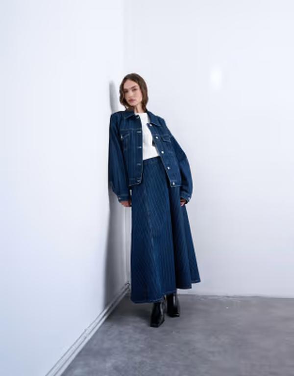 トップショップ レディース ボトムスカート デニム マキシ Topshop denim circle maxi skirt indigo stripe ストライプ