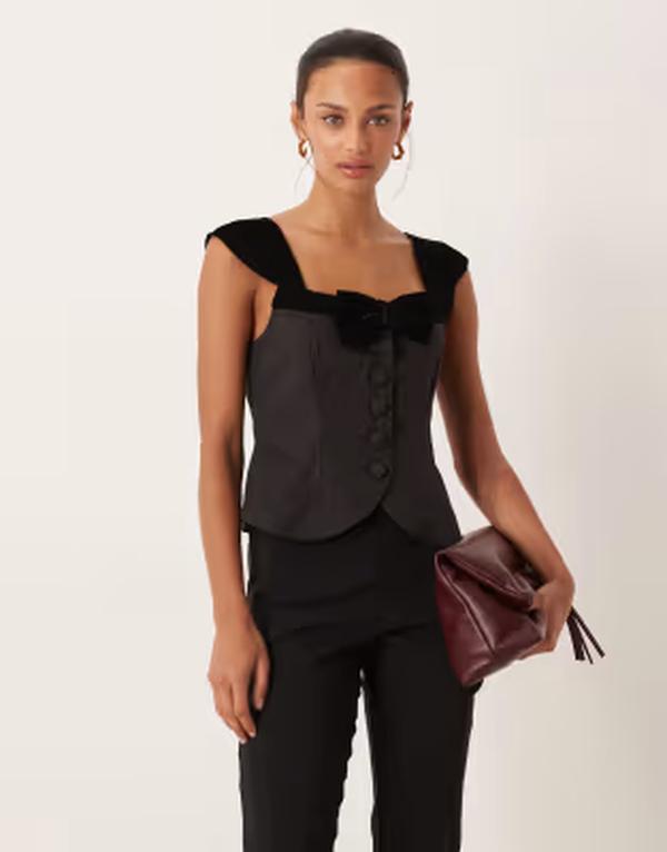フォーラブアンドレモン レディース トップス シャツ ベルベット For Love & Lemons Train Station poplin and velvet mix button-up top with bow detail Black ブラック|ReVida 店