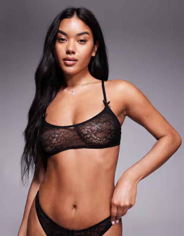 エイソス レディース アンダーお召しもの ブラ スピード競技 ASOS DESIGN Alice lace scoop neck bralet Black 黒いこと インナー・下着・ナイトウェア-ブラジャー-レディース