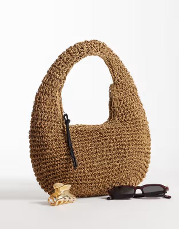 エイソス レディース バッグ ASOS DESIGN straw hand crochet scoop shoulder bag inatural NATURAL