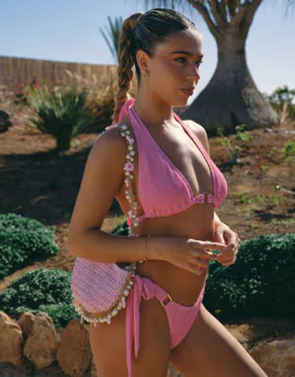 サウスビーチ レディース バッグ South Beach x Liv Silverman flower charm straw shoulder bag PINK ピンク