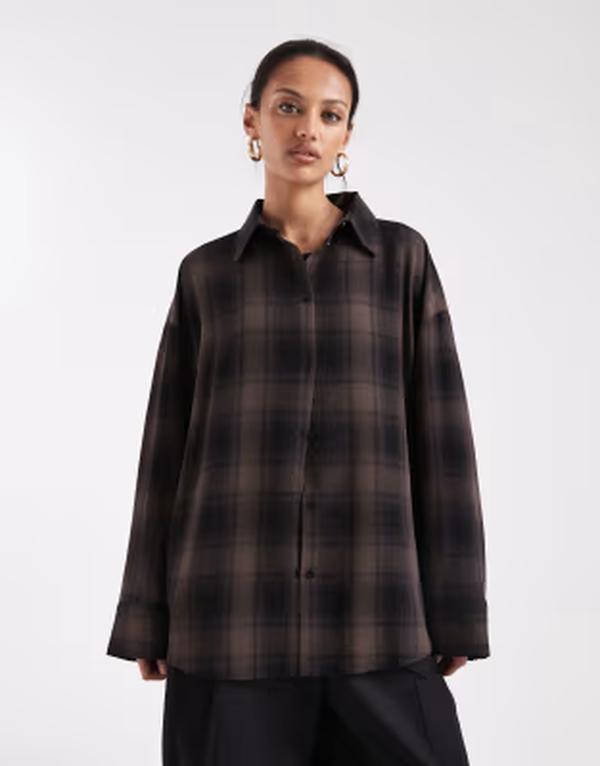 エイソス レディース トップス シャツ ASOS DESIGN oversized shirt with wide sleeves in plaid Black ブラック