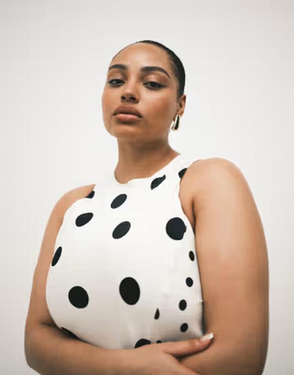 エイソス レディース トップス 衣装 非対称 midi ASOS Curve ASOS DESIGN Curve racer MIDI dress with asymmetric hem インチ mixed black spot Black dots 黒いこと