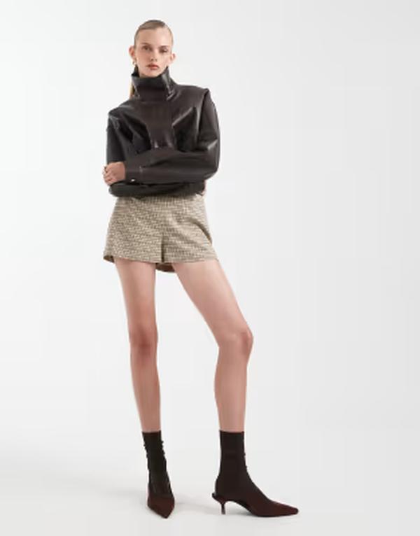 エイソス レディース ボトムス ハーフパンツ・ショーツ ショートパンツ ASOS DESIGN tailored micro shorts plaid Beige check ベージュ