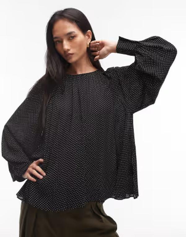 アンドアザーストーリーズ レディース トップス シャツ シフォン ドット ブラウス & Other Stories chiffon volumen blouse top with white polka dots Black ブラック