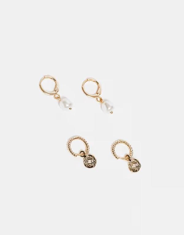 アクセサライズ レディース アクセサリー ピアス・イヤリング Accessorize Z coin and faux pearl hoop earringset of 2 pairs in 14k gold plated GOLD ゴールド