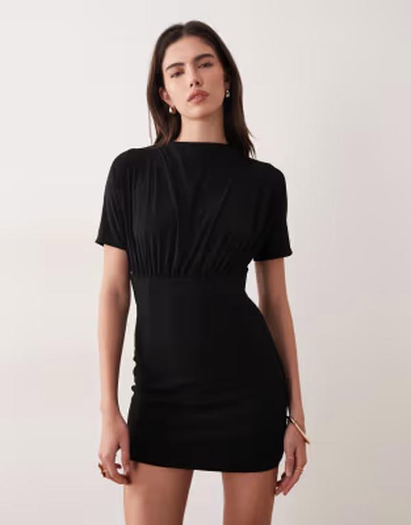 エイソス レディース トップス ワンピース ミニ ASOS DESIGN bodycon mini dress with short batwing sleeves Black ブラック｜ReVida 店 14,896円
