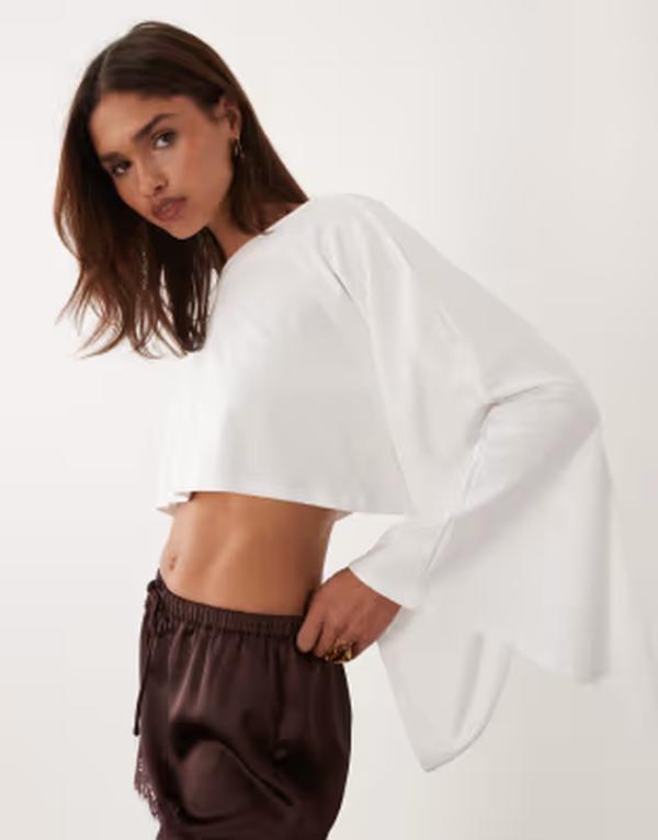 エイソス レディース トップス Tシャツ ケープデザイン キャップ ケープ ジャージー ASOS DESIGN jersey cape style top WHITE ホワイト 10,860円