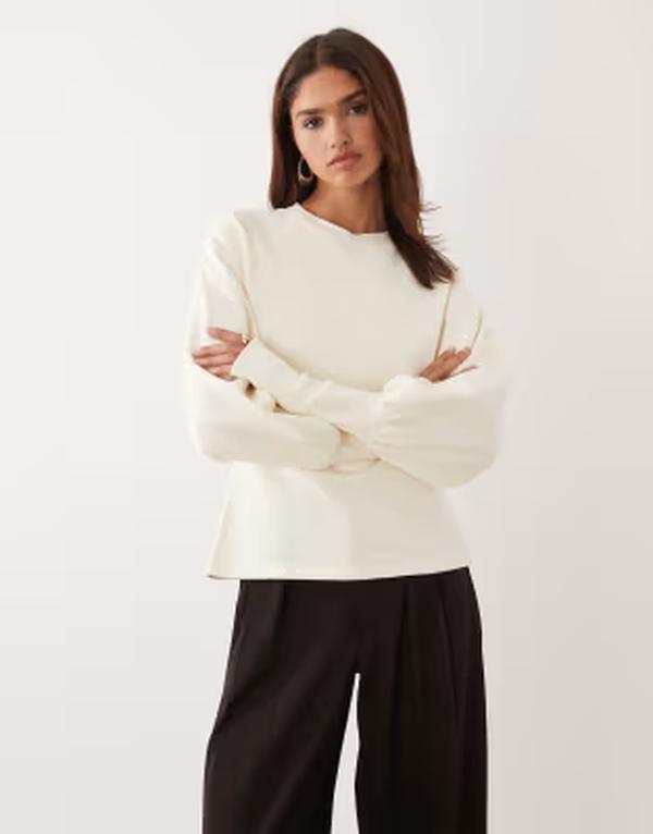 エイソス レディース トップス プルオーバー ASOS DESIGN long sleeve cinched top インチ buttermilk